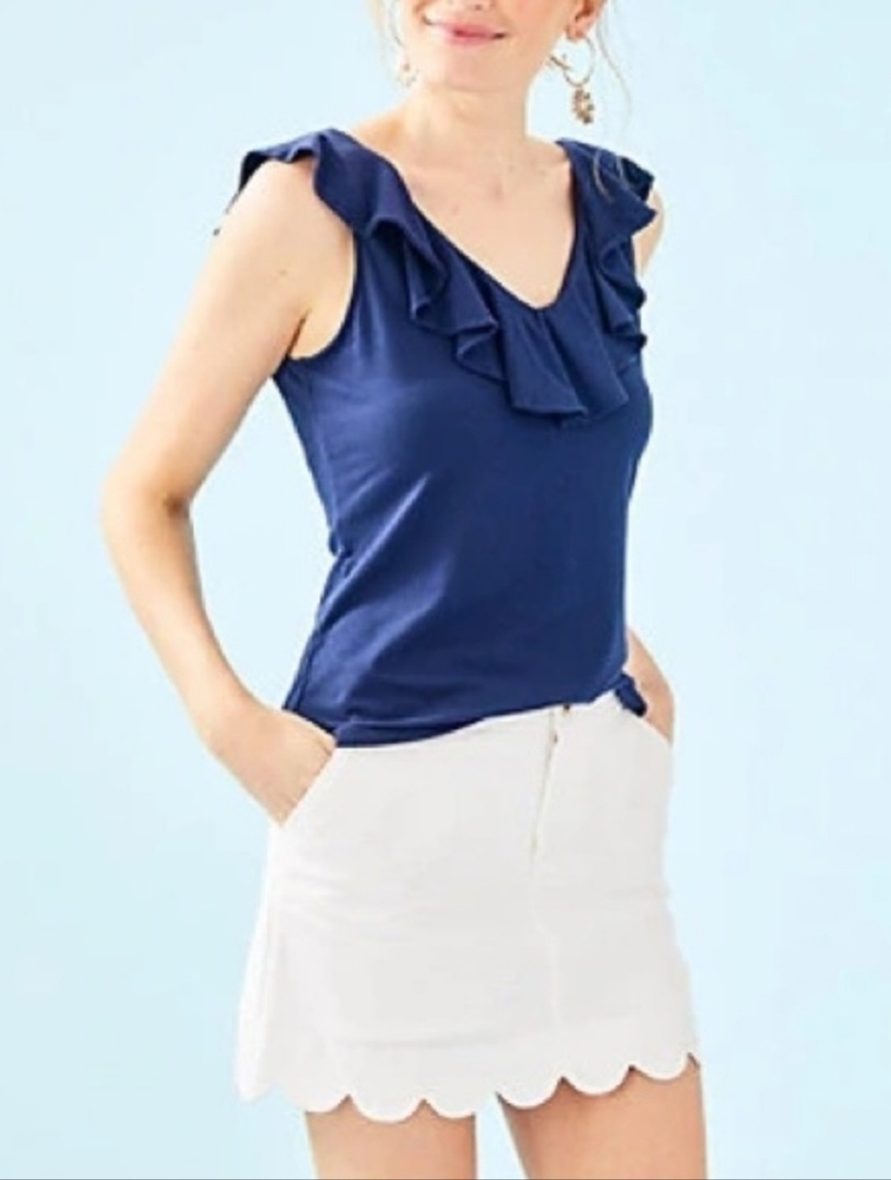 Lilly Pulitzer Alessa Navy Ruffle V-Neck Tank Top >like NEW